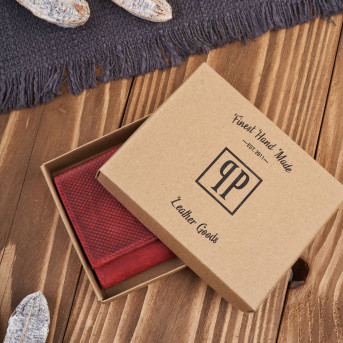 Portfel damski skórzany we wzory geometryczne duży vintage czerwony RFID T-112-HRD