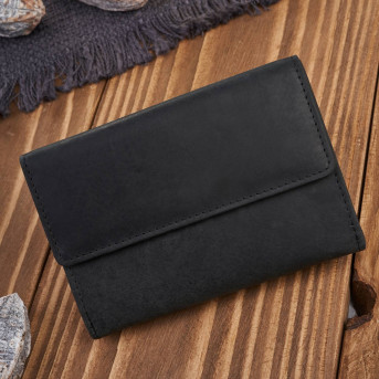 Portfel damski skórzany we wzory geometryczne duży vintage czarny RFID T-112-HBL