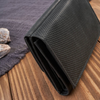 Portfel damski skórzany we wzory geometryczne duży vintage czarny RFID T-112-HBL