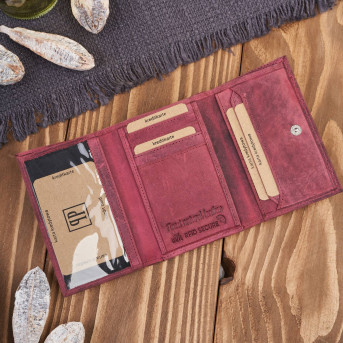 Portfel damski skórzany we wzory geometryczne duży vintage różowy RFID T-112-HCH