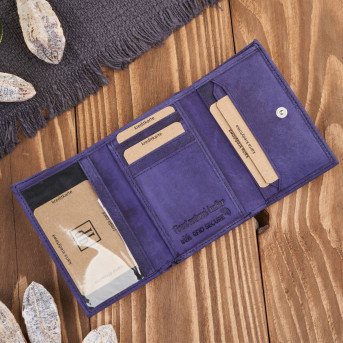 Portfel damski skórzany we wzory geometryczne duży vintage granatowy RFID T-112-HDB