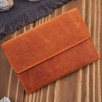 Portfel damski skórzany we wzory geometryczne duży vintage pomarańczowy RFID T-112-HOR