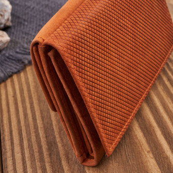 Portfel damski skórzany we wzory geometryczne duży vintage pomarańczowy RFID T-112-HOR