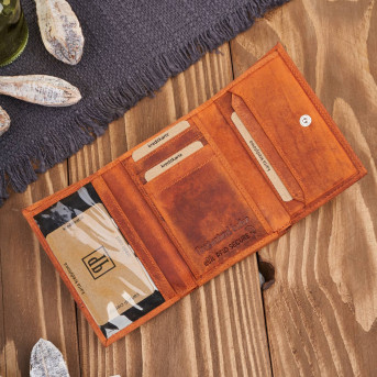 Portfel damski skórzany we wzory geometryczne duży vintage pomarańczowy RFID T-112-HOR