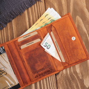 Portfel damski skórzany we wzory geometryczne duży vintage pomarańczowy RFID T-112-HOR