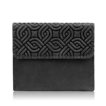 Portfel damski skórzany vintage czarny mały z ochroną RFID w oryginalny geometryczny wzór T-114-HBL