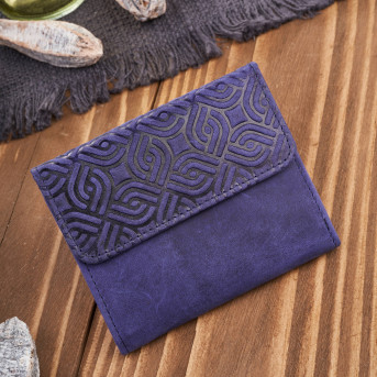 Portfel damski skórzany vintage mały granatowy z ochroną RFID różowy w geometryczny wzór  T-114-HDB