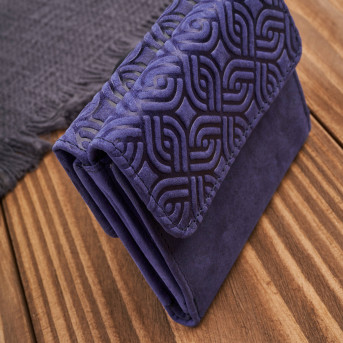 Portfel damski skórzany vintage mały granatowy z ochroną RFID różowy w geometryczny wzór  T-114-HDB