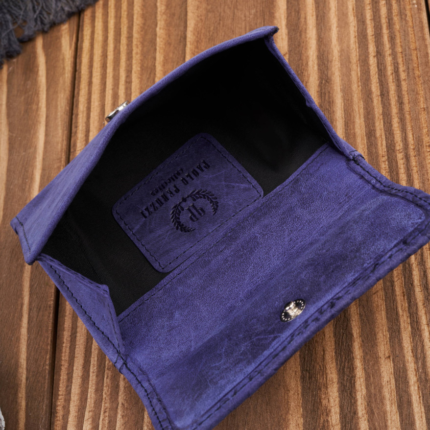 Portfel damski skórzany vintage mały granatowy z ochroną RFID różowy w geometryczny wzór  T-114-HDB