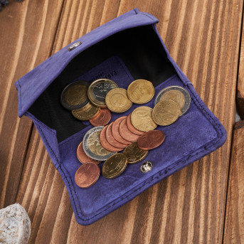 Portfel damski skórzany vintage mały granatowy z ochroną RFID różowy w geometryczny wzór  T-114-HDB