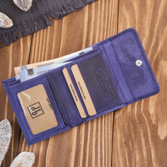 Portfel damski skórzany vintage mały granatowy z ochroną RFID różowy w geometryczny wzór  T-114-HDB