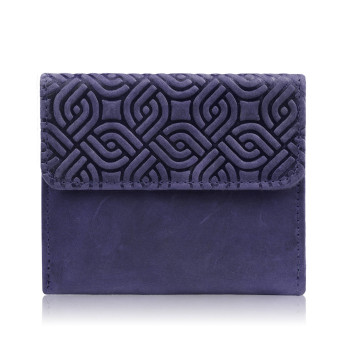 Portfel damski skórzany vintage mały granatowy z ochroną RFID różowy w geometryczny wzór  T-114-HDB