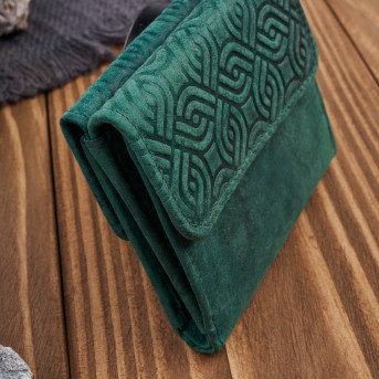 Portfel damski skórzany vintage mały ciemnozielony z RFID we wzór geometryczny T-114-HGR