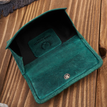 Portfel damski skórzany vintage mały ciemnozielony z RFID we wzór geometryczny T-114-HGR