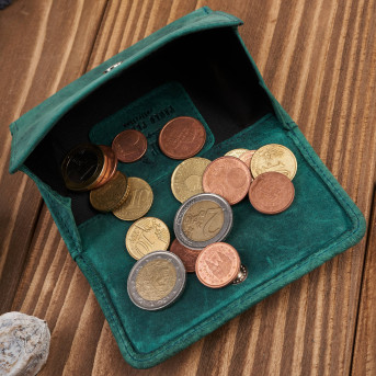 Portfel damski skórzany vintage mały ciemnozielony z RFID we wzór geometryczny T-114-HGR