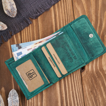 Portfel damski skórzany vintage mały ciemnozielony z RFID we wzór geometryczny T-114-HGR