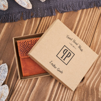 Portfel damski skórzany vintage pomarańczowy mały z RFID w oryginalny wzór geometryczny  T-114-HOR