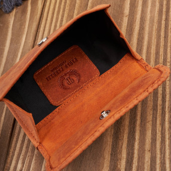 Portfel damski skórzany vintage pomarańczowy mały z RFID w oryginalny wzór geometryczny  T-114-HOR