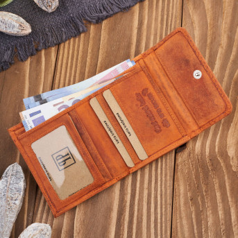 Portfel damski skórzany vintage pomarańczowy mały z RFID w oryginalny wzór geometryczny  T-114-HOR