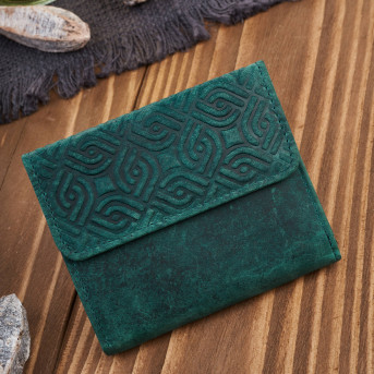 Portfel damski skórzany vintage mały ciemnozielony z RFID we wzór geometryczny T-114-HGR