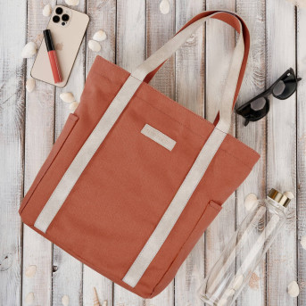 Torba damska na ramię shopper duża wegańska materiałowa pojemna pomarańczowa E-17-RU