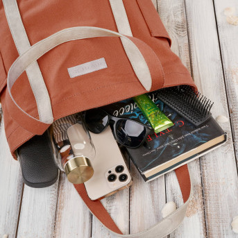 Torba damska na ramię shopper duża wegańska materiałowa pojemna pomarańczowa E-17-RU