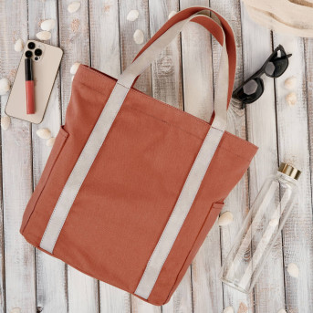 Torba damska na ramię shopper duża wegańska materiałowa pojemna pomarańczowa E-17-RU