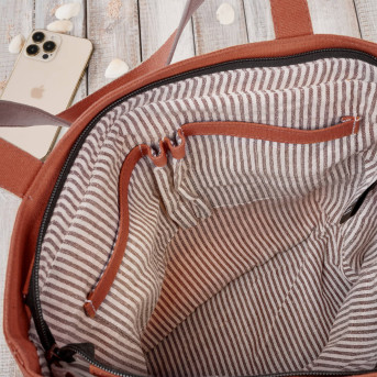 Torba damska na ramię shopper duża wegańska materiałowa pojemna pomarańczowa E-17-RU