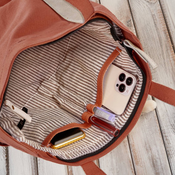 Torba damska na ramię shopper duża wegańska materiałowa pojemna pomarańczowa E-17-RU