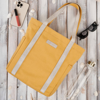 Torba damska na ramię shopper duża wegańska materiałowa pojemna żółta E-17-YL