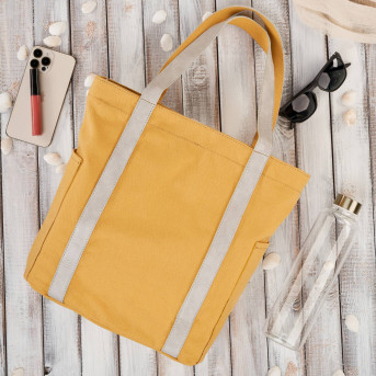 Torba damska na ramię shopper duża wegańska materiałowa pojemna żółta E-17-YL