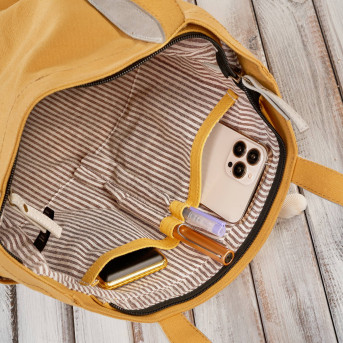 Torba damska na ramię shopper duża wegańska materiałowa pojemna żółta E-17-YL