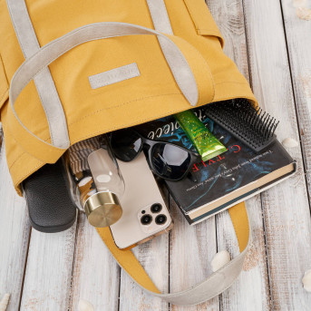 Torba damska na ramię shopper duża wegańska materiałowa pojemna żółta E-17-YL