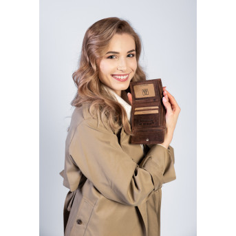 DAMSKI BRĄZOWY SKÓRZANY PORTFEL PAOLO PERUZZI RFID T-12-HBR