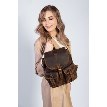 SKÓRZANY PLECAK DAMSKI VINTAGE  BRĄZOWY PAOLO PERUZZI T-16-BR