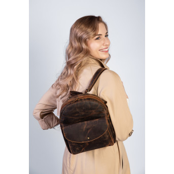 Plecaczek damski skórzany brązowy vintage mały na co dzień T-18-BR