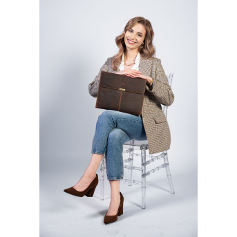 SKÓRZANY BRĄZOWY BIWUAR A4 ORGANIZER PAOLO PERUZZI T-43-HBR