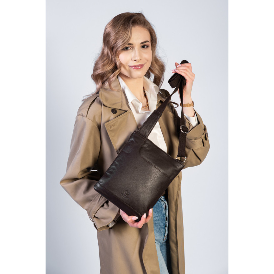 SKÓRZANA TOREBKA DAMSKA BRĄZOWA PAOLO PERUZZI T-60-BR