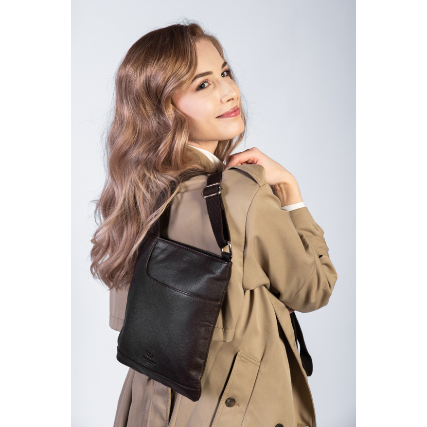 SKÓRZANA TOREBKA DAMSKA BRĄZOWA PAOLO PERUZZI T-60-BR