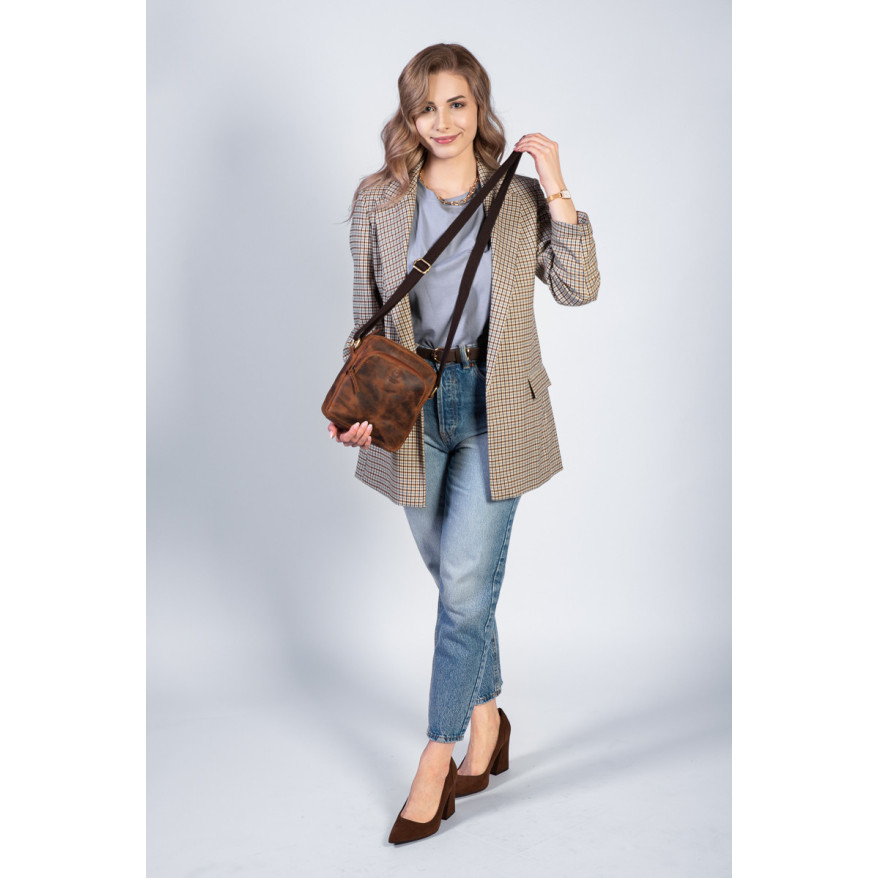 BRĄZOWA TOREBKA SKÓRZANA LISTONOSZKA NA RAMIĘ PAOLO PERUZZI T-63-HBR