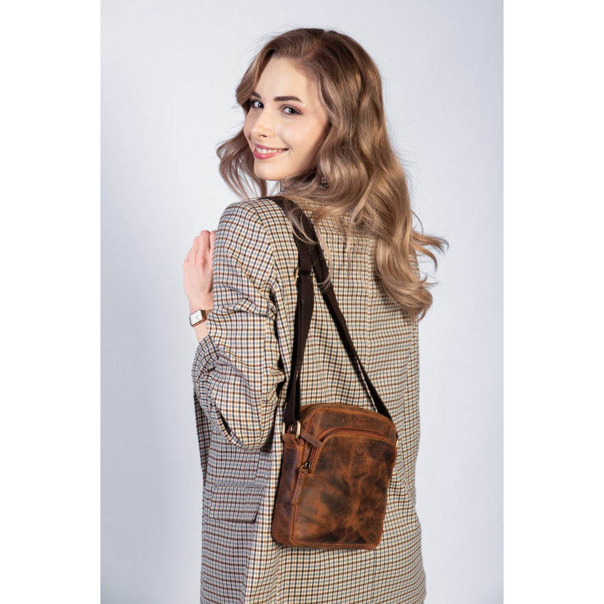 BRĄZOWA TOREBKA SKÓRZANA LISTONOSZKA NA RAMIĘ PAOLO PERUZZI T-63-HBR