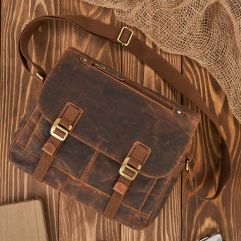 Torba męska na ramię skórzana brązowa vintage