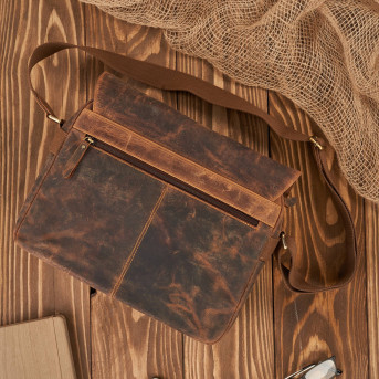 Torba męska na ramię skórzana brązowa vintage