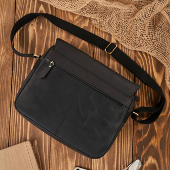 Torba męska na ramię skórzana czarna vintage na laptopa