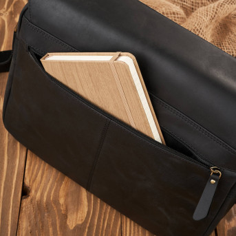 Torba męska na ramię skórzana czarna vintage na laptopa