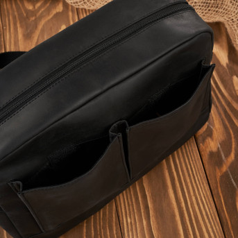 Torba męska na ramię skórzana czarna vintage na laptopa