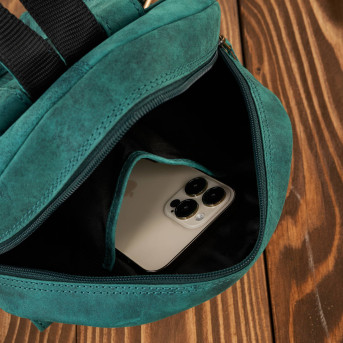 Plecaczek damski skórzany zielony vintage mały miejski