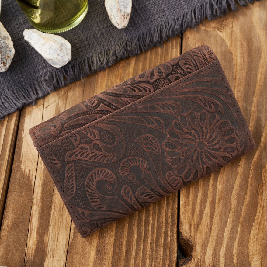 Portfel damski skórzany w kwiaty vintage T-108-HBR portfel damski duży Paolo Peruzzi RFID