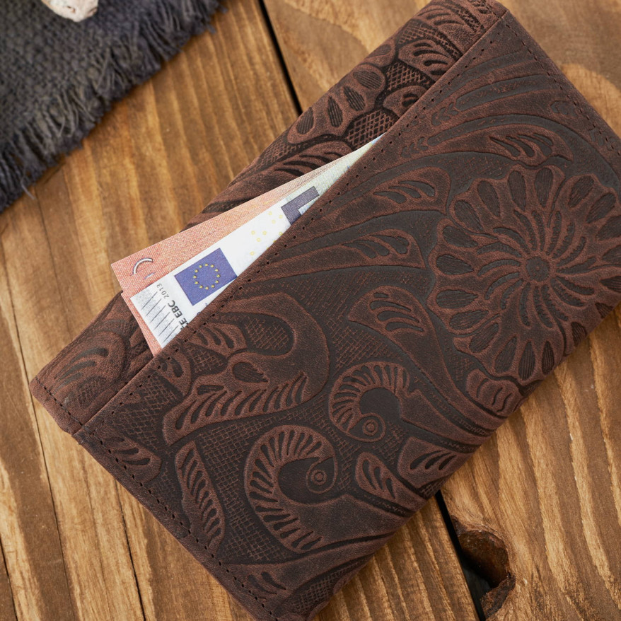 Portfel damski skórzany w kwiaty vintage T-108-HBR portfel damski duży Paolo Peruzzi RFID