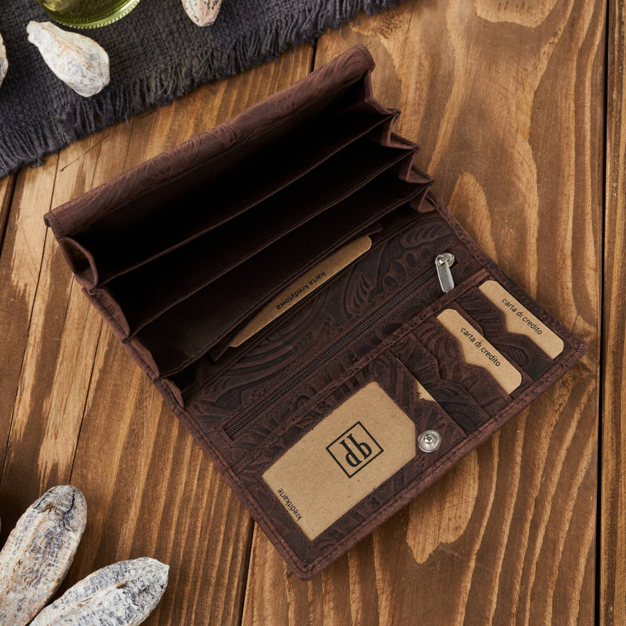 Portfel damski skórzany w kwiaty vintage T-108-HBR portfel damski duży Paolo Peruzzi RFID